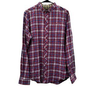 Ben Sherman Canclini‎ Red Blue & White Plaid Button Down Shirt Size L